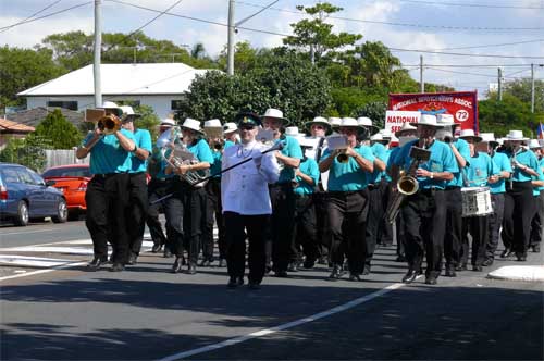 A picture of the band marching on Anzac day